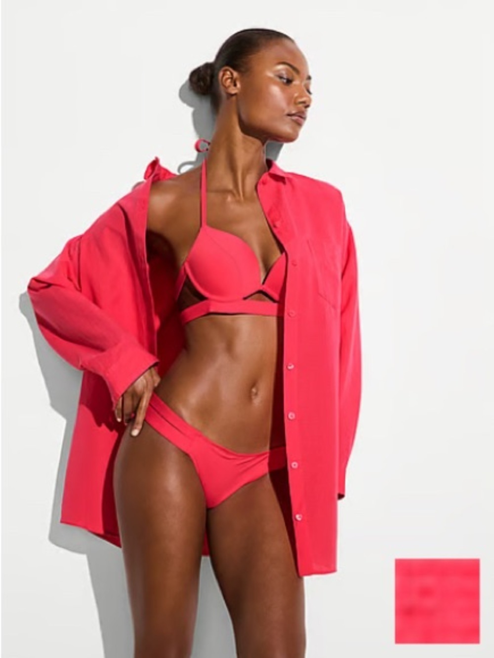 Victoria's Secret Boyfriend CoverUp Swim Shirt Dress - pink island NWT